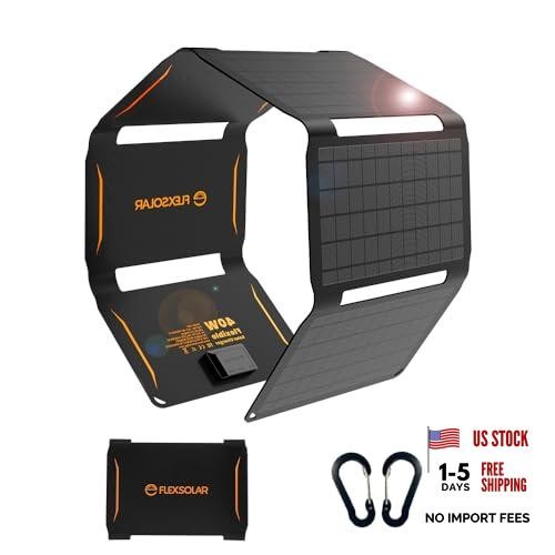 40W Foldable Solar Panel Charger with USB-C and USB-A Outputs for Phones, 40 W