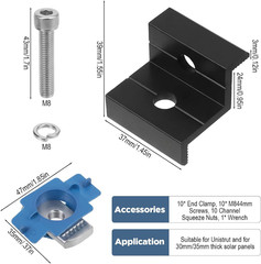 10Pcs Solar Panel End Clamp for Standard Unistrut, Aluminum 30Mm/35Mm Solar Pane