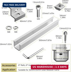 Solar Panel Roof Mounting Kit, 7.87″ Aluminium Solar Rail & Clamps | Solar