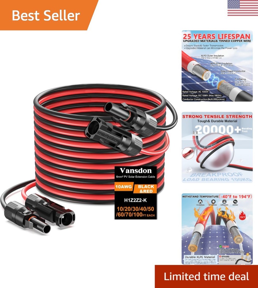 High-Efficiency 100FT Double 10AWG Solar Extension Cable for RV and PV Systems