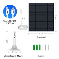 5W Solar Panel for Security Camera Wireless Outdoor USB-C Micro USB 9.8ft Cable