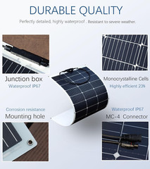 Flexible Solar Panel 100W 12V Monocrystalline Solar Kit Hightweight Module, 10A