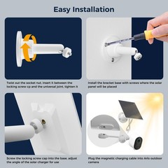 Solar Panel Charger for Arlo Pro 5S 2K/Pro 4/Pro 3 Floodlight/Pro White