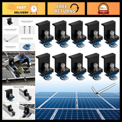 10pcs Solar Panel End Clamps, Aluminum Mounting Brackets Kit for Metal/RV Roofs