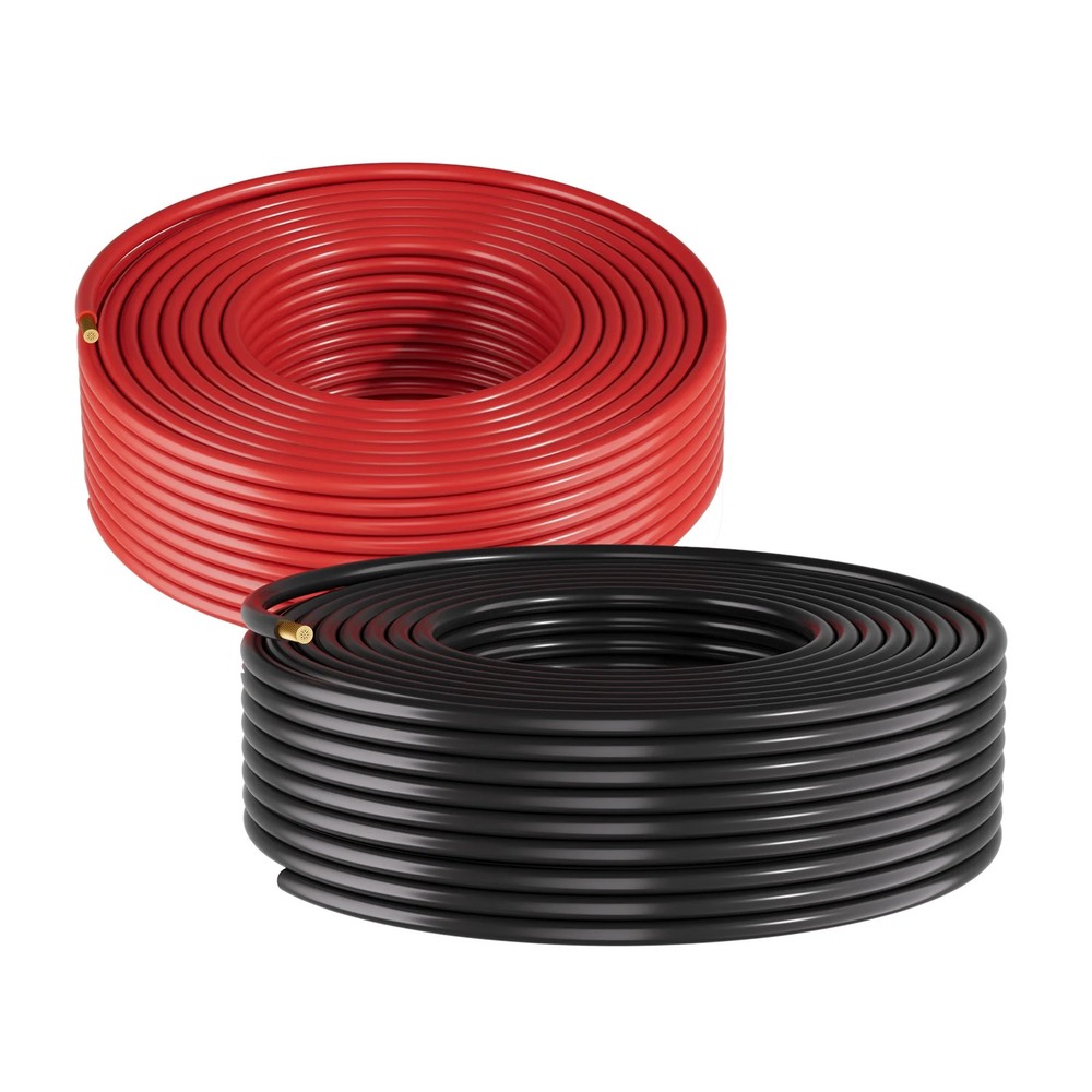 Solar Panel Wire Kit, 50 ft Black and 50 ft Red, 10 AWG (6 mm²) Extension Cable,