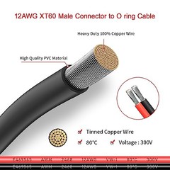 XT60 to O Ring Terminal Cable Connector Cable 5FT 12AWG XT60 Male to O Ring
