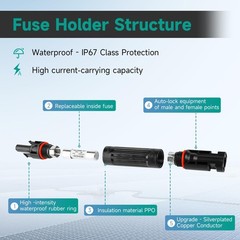 Waterproof in-Line Fuse Solar Panel Holder 10A 1000V PV Panel String Fuse Mal…