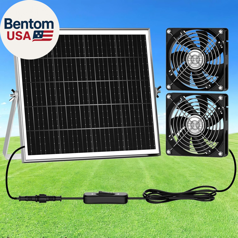 5.5″ Solar Chicken Coop Fan 2 Kit, 20W Solar Powered Greenhouse Fan Outdoor Wate