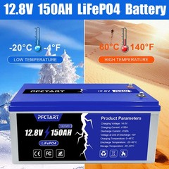 PFCTART 150AH LiFePO4 Lithium Battery Built-in Smart BMS for Solar RV Camping US