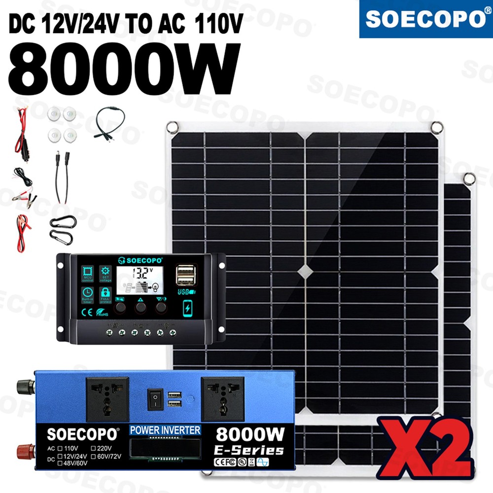 8000W Solar Inverter Kit (12V24V DC to 110V/220V AC) + 2pcs Solar Panels + 100wg