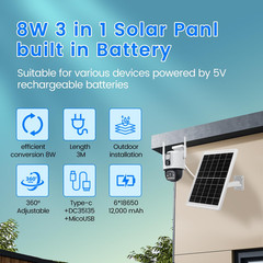 12000mAh Solar Panel with 9.8ft Cable, IP65 Waterproof for Cameras, Type-C & USB