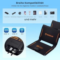 40W Foldable Solar Panel Charger with USB-C and USB-A Outputs for Phones, 40 W