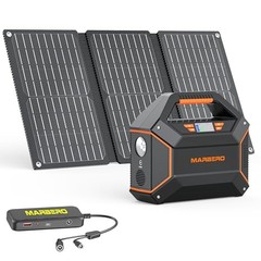 155Wh Solar Generator with Solar Panel Included 30W Portable Black Orange