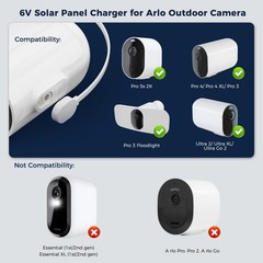 Solar Panel Charger for Arlo Pro 5S 2K/Pro 4/Pro 3 Floodlight/Pro White