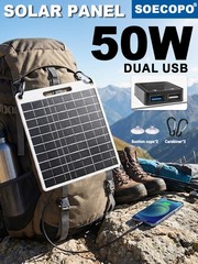 50W Flexible Solar Panel with USB Output Fast & Charger for Phone, Power Bank Ou