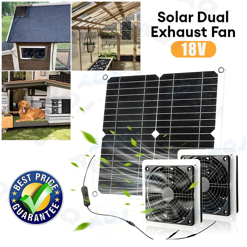 Solar Powered Fan Kit 25W Solar Panel Waterproof DC Exhaust Fan for Chicken Coop