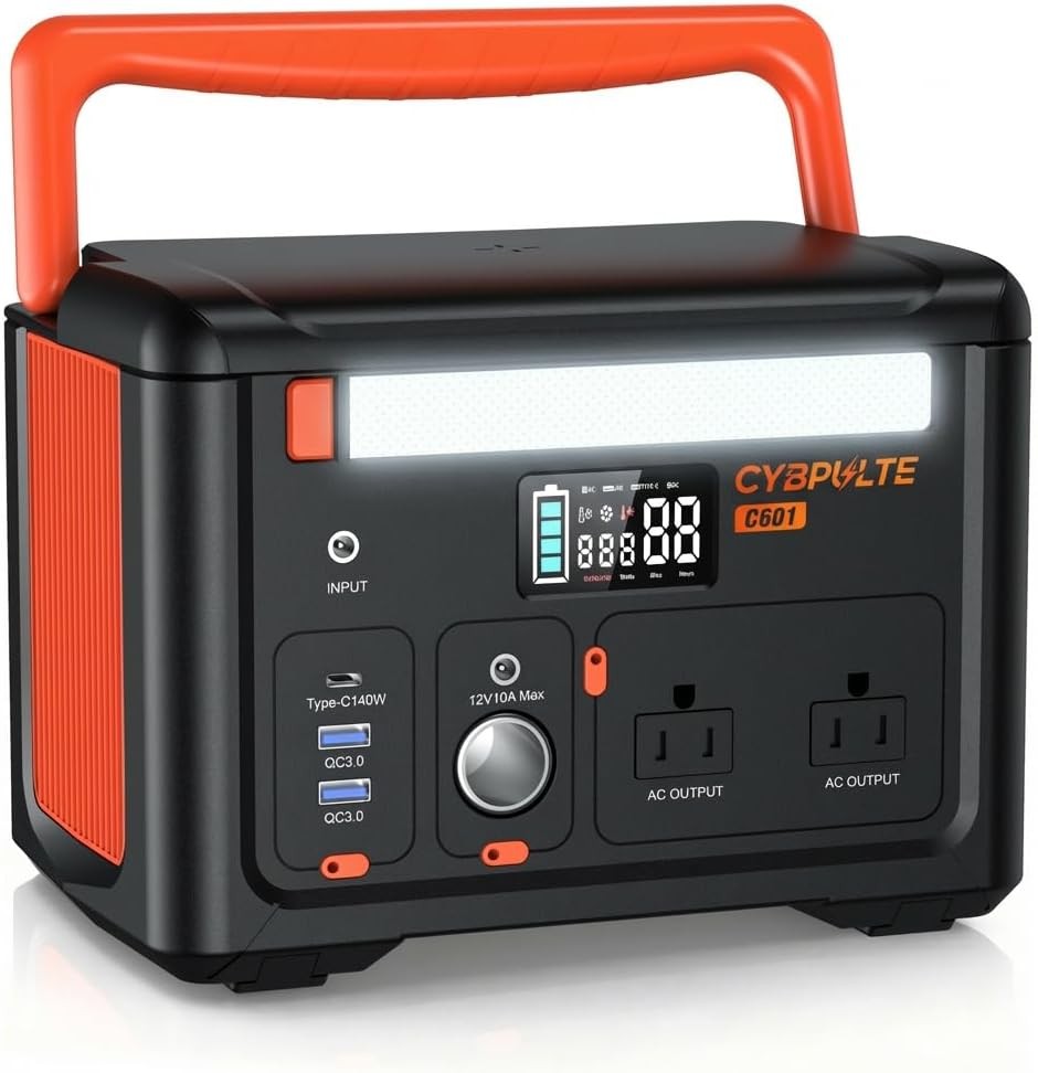 Portable Power Station 600W(1200W Surge), 299Wh Camping Power Station with 2 AC