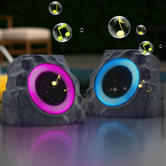 2-Pack Solar Powered Rock Speakers Outdoor Water-Resistant IP44 Rock Speaker wit