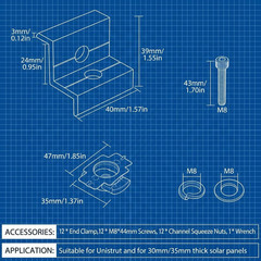 12-Pack Black Aluminum 30Mm/35Mm Solar Panel End Clamps for Standard Unistrut