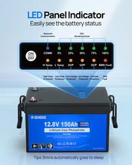 12V 150Ah LiFePO4 Battery Status Indicators Bluetooth Portable Boat RV Solar