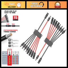 Solar Connectors Y Branch 2 to 8, Parallel Connectors for 2-4 Panels, 10AWG Adap
