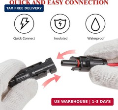 Solar Panel Extension Cable, Solar Connector 20FT 14AWG Waterproof Solar Panel F