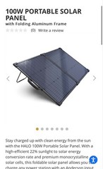 HALO 100W PORTABLE SOLAR PANEL with Folding Aluminum Frame