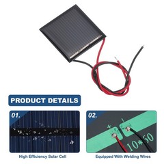 2 Mini 1.5V 0.09W 60mA Solar Panels with 2 Cables, 30x30mm for
