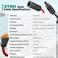 50FT 12AWG XT60i Solar Charging Cable, XT60i to Solar Connector Extension, 3-40F