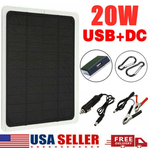 20W Solar Panel 12V Trickle Charger Battery Charger Kit Maintainer Boat RV Car
