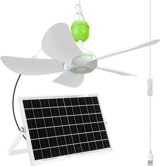 2 Set Solar Ceiling Fan Kit W/ 15w Panel USB Hanging Fan 15.74” Dual Power