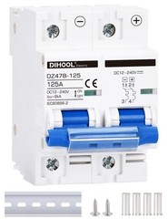 DIHOOL 125 Amp dc circuit breaker, 2-pole 12V to 240 Volt DIN Rail Mount solar d