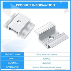 100 Solar Mid Clamps for Secure Solar Panel Mounting – Quality Aluminum Design