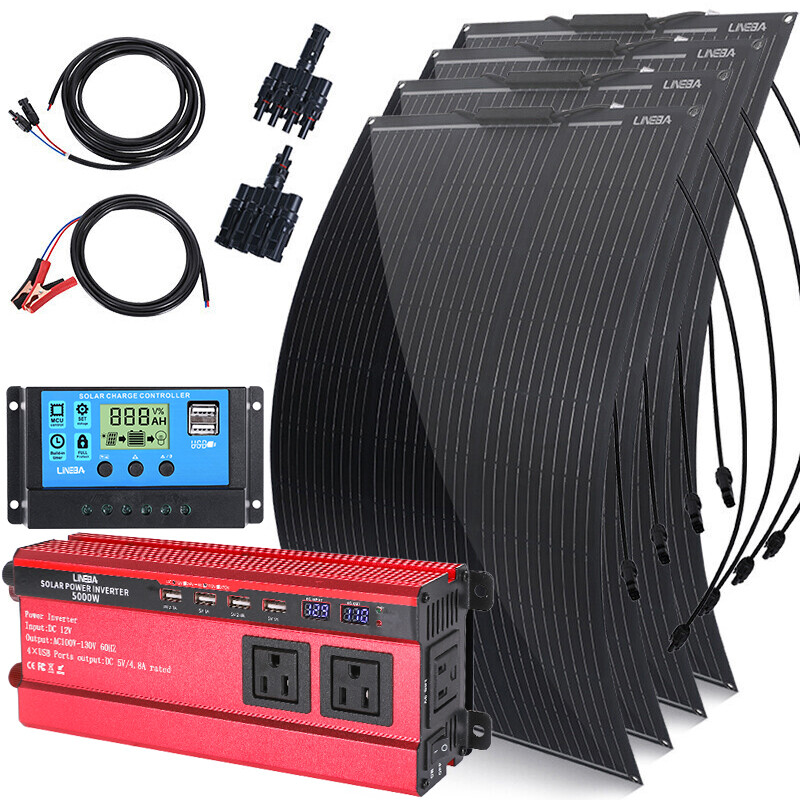 400W 200W Flexible Solar Panel 12v Portable Power Charge Camper RV w/ Inverter