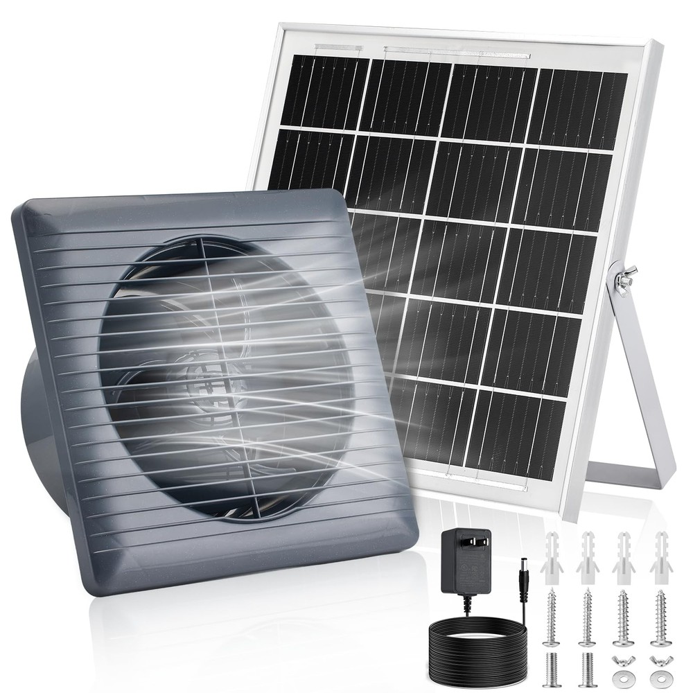Solar Powered Exhaust Fan, 25W Panel+8″ 11 x 5.8 x 11.5 inches, Black