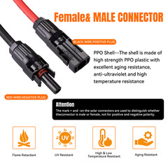 50ft Black +50ft Red 10AWG Solar Panel Extension Cable Flexible Wire Connectors