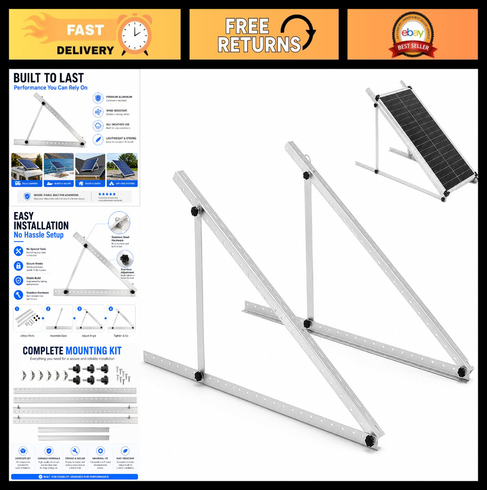 41″ Adjustable Solar Panel Mounting Brackets – Aluminum Stand for RV, Boat, Off-