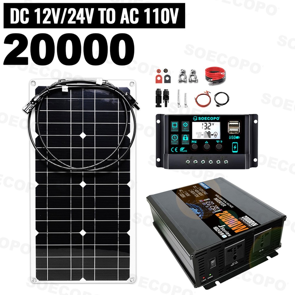 20000W Peak Solar System Kit Panel 110V/220V Inverter Complete for Home