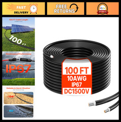 100FT Solar Panel Wire 10AWG Tinned Copper PV Cable IP67 Waterproof Outdoor Cord