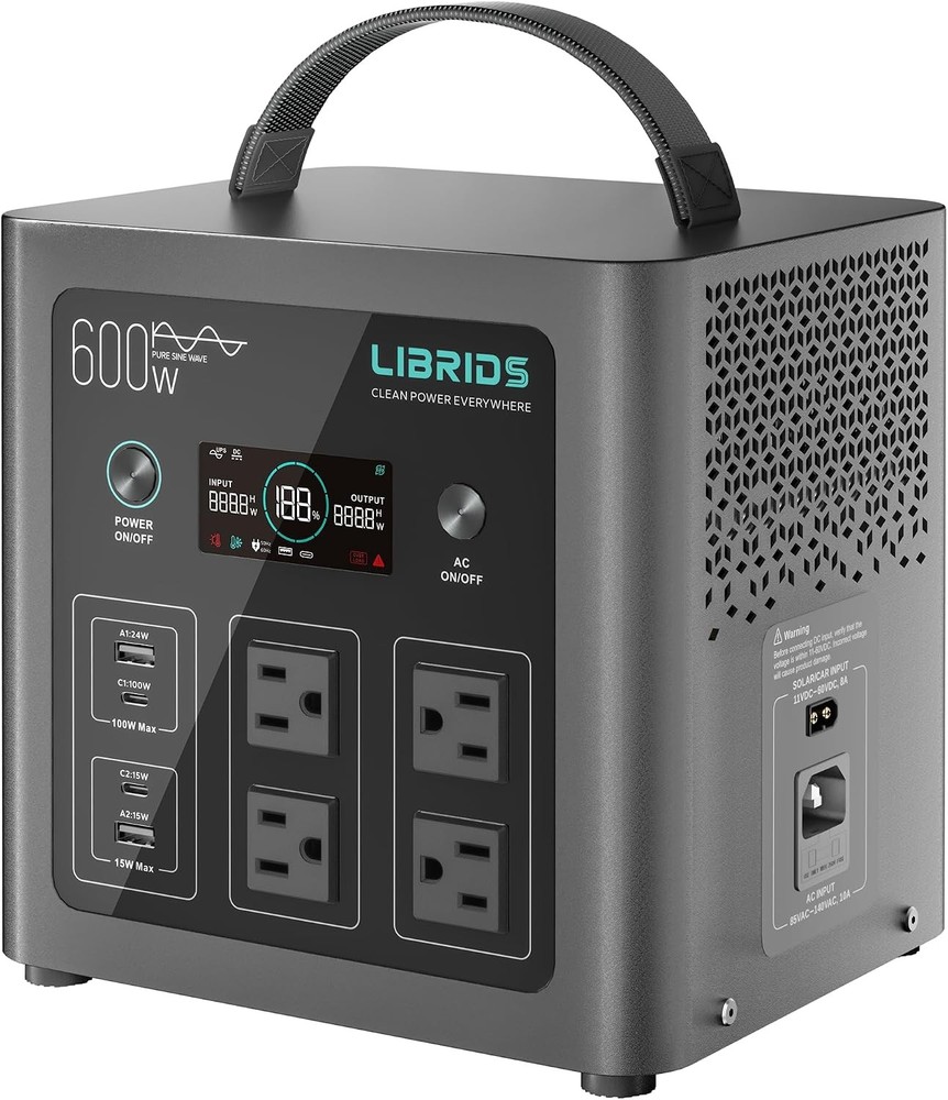 Portable Power Station C600 640Wh LiFePO4 Battery 600W Peak 1200W Solar