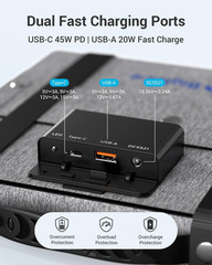 60W Portable Solar Panels with PD 45W USB-C, 20W USB-A, DC Outputs | Built-In Ki