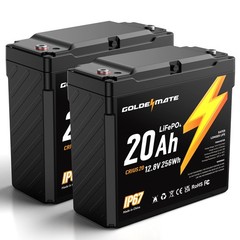 GOLDENMATE 12V 20Ah LiFePO4 Battery(2 Packs), IP67 Waterproof, 12V Lithium Ba…