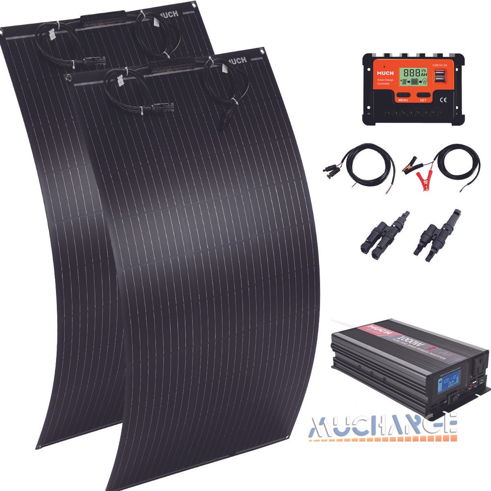 200W Solar Panel kit 12V Charge RV Camping Off-Grid with 1000W Car Inverter Home