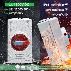 Waterproof IP66 Solar Disconnect Switch 4-Pole Red DC1500V 32Amp Isolator Solar