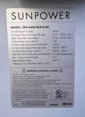 SunPower SPR-A400-G-AC 400W Solar Panel w/ SPWR-A5 Microinverter – Lot of 24