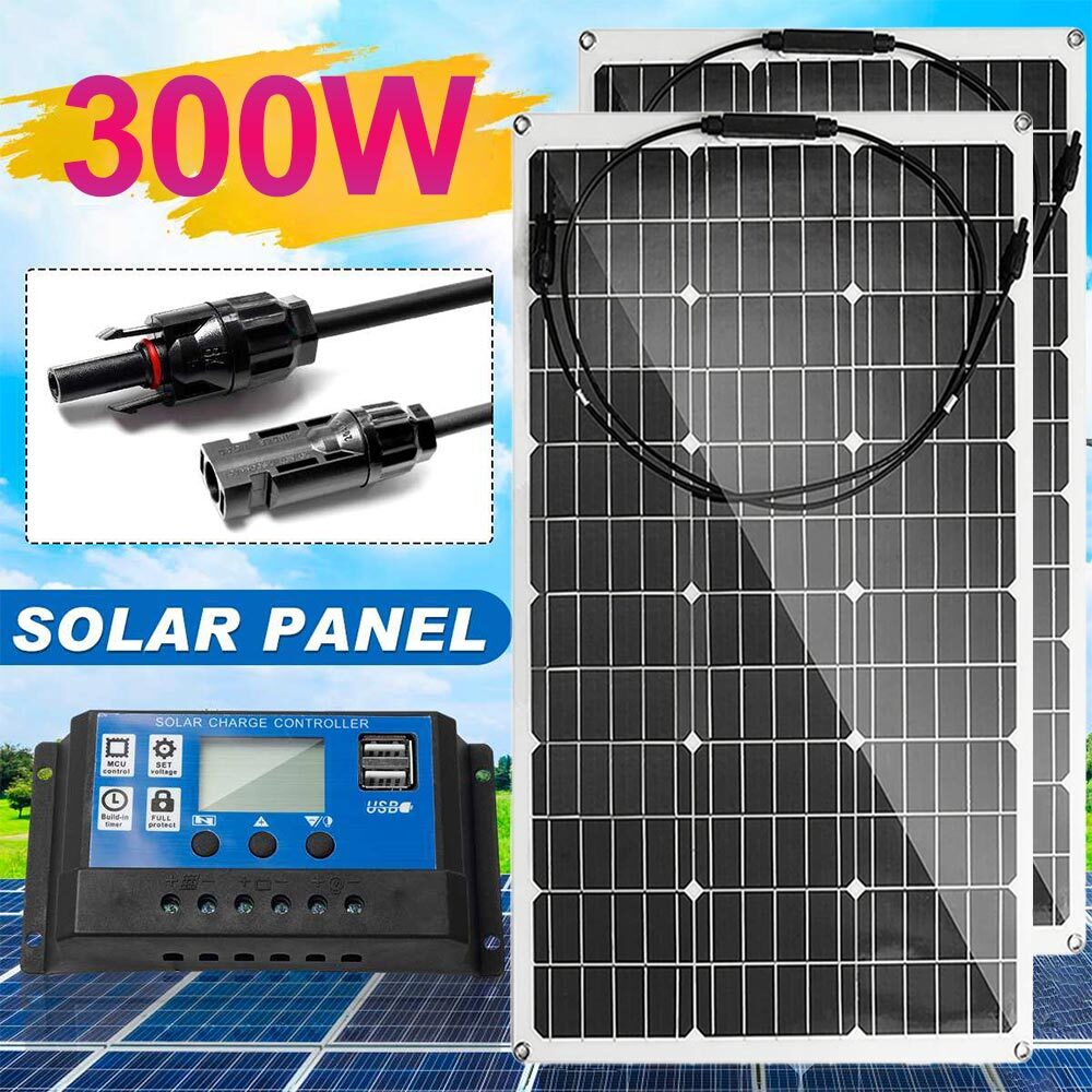 300W 12V Bifacial Mocrystalline Solar Panel Off Grid RV Home Cabin Roof
