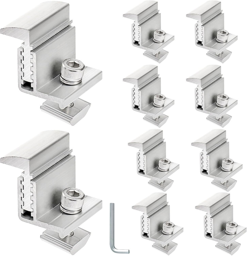 10pcs Solar Panel Mounting Brackets 30-50mm Adjustable, Silver | Aluminum Solar