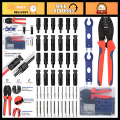 Solar Crimping Tool Set with 12 Solar Connectors, Crimper & Wrenches for PV Wire