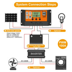 100A MPPT Solar Panel Kit Regulator Charge Controller Auto Focus Tracking 12/24V