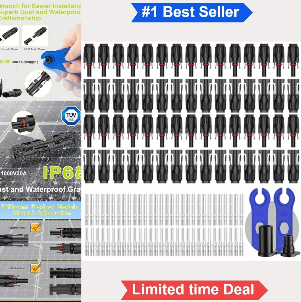 Solar Panel Connectors 30 Pairs 10AWG IP68 Waterproof 1000V 30A Male Female